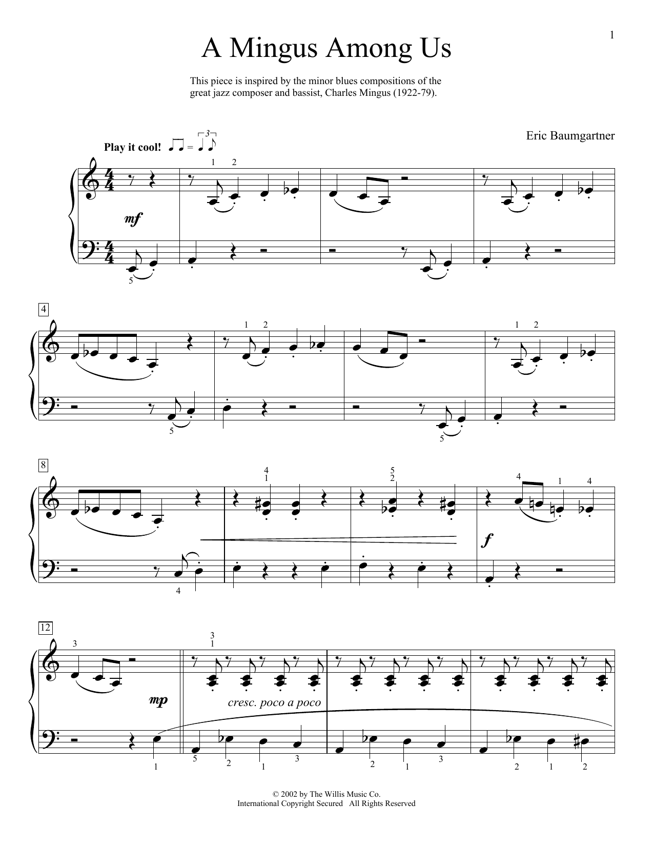 Download Eric Baumgartner A Mingus Among Us Sheet Music and learn how to play Educational Piano PDF digital score in minutes