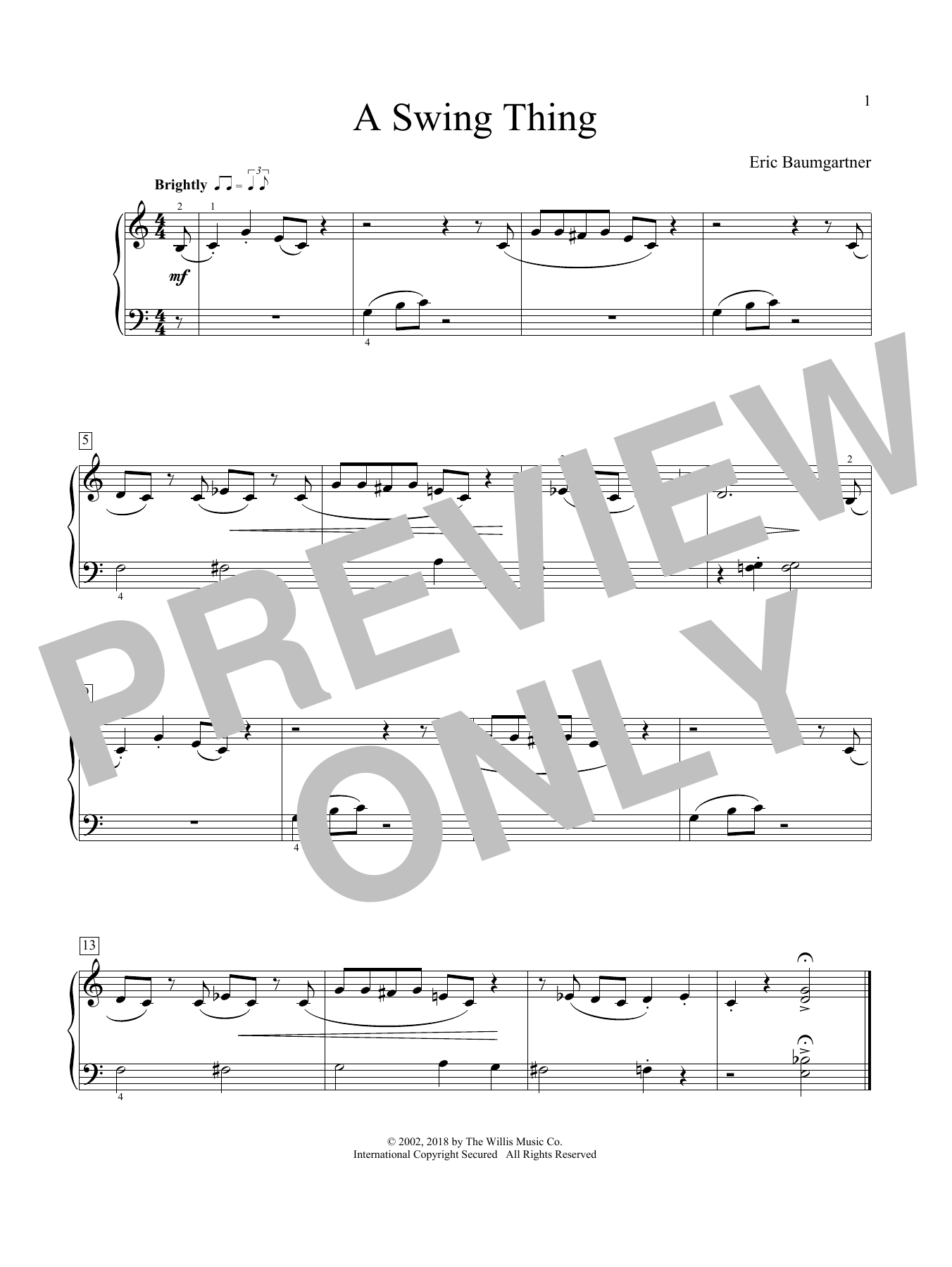 Download Eric Baumgartner A Swing Thing Sheet Music and learn how to play Educational Piano PDF digital score in minutes