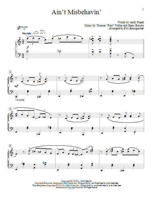 Download Eric Baumgartner Ain't Misbehavin' Sheet Music and learn how to play Easy Piano PDF digital score in minutes