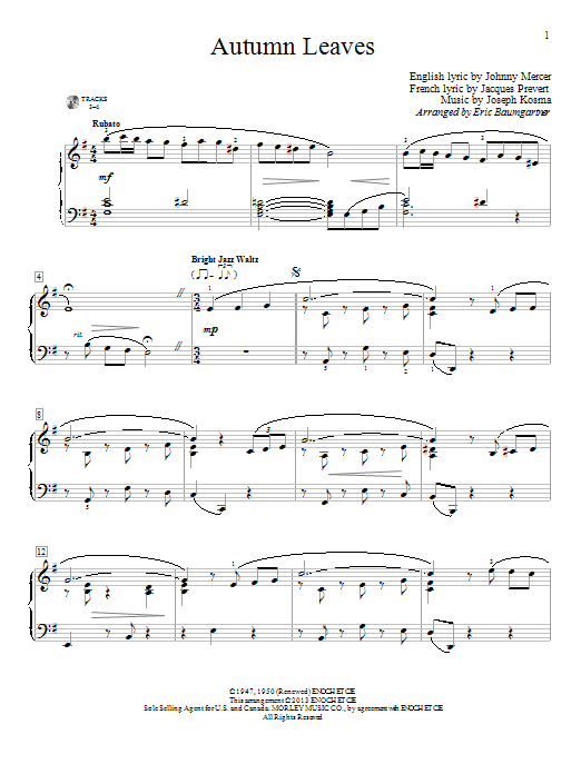 Download Eric Baumgartner Autumn Leaves Sheet Music and learn how to play Easy Piano PDF digital score in minutes