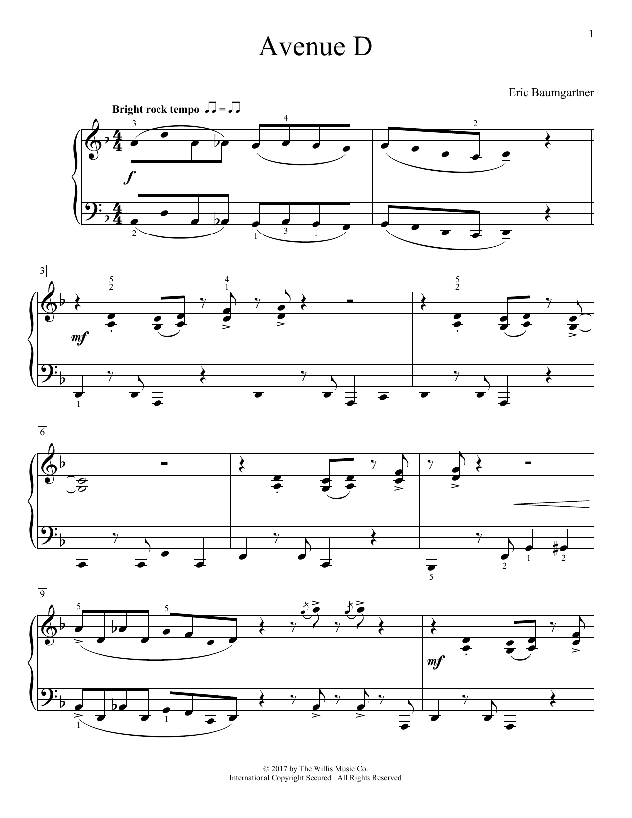 Download Eric Baumgartner Avenue D Sheet Music and learn how to play Educational Piano PDF digital score in minutes