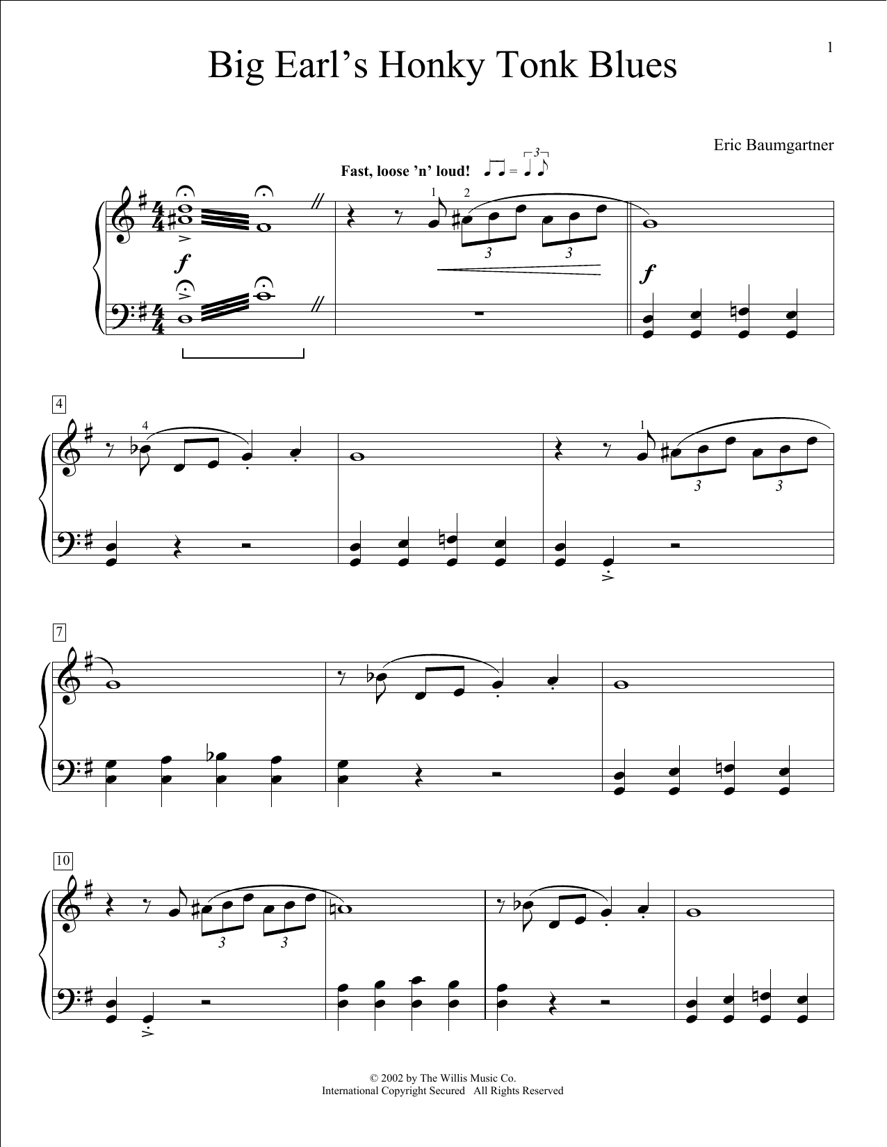 Download Eric Baumgartner Big Earl's Honky-Tonk Blues Sheet Music and learn how to play Educational Piano PDF digital score in minutes
