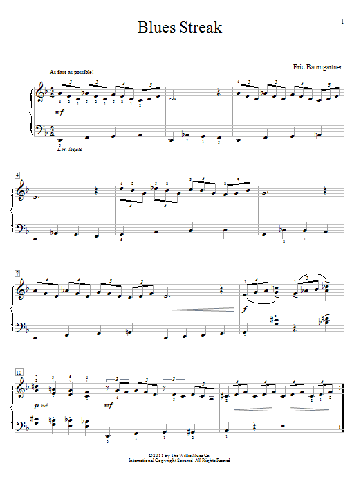 Download Eric Baumgartner Blues Streak Sheet Music and learn how to play Easy Piano PDF digital score in minutes