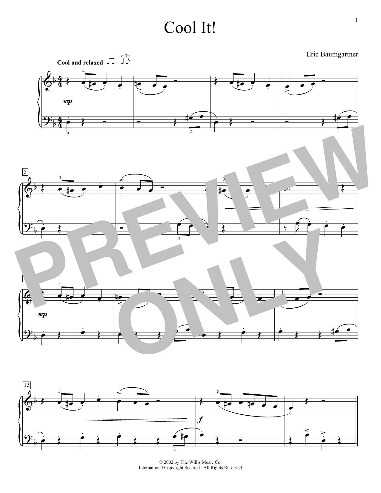 Download Eric Baumgartner Cool It! Sheet Music and learn how to play Educational Piano PDF digital score in minutes