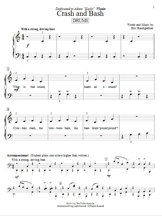 Download Eric Baumgartner Crash And Bash (Drums) Sheet Music and learn how to play Easy Piano PDF digital score in minutes