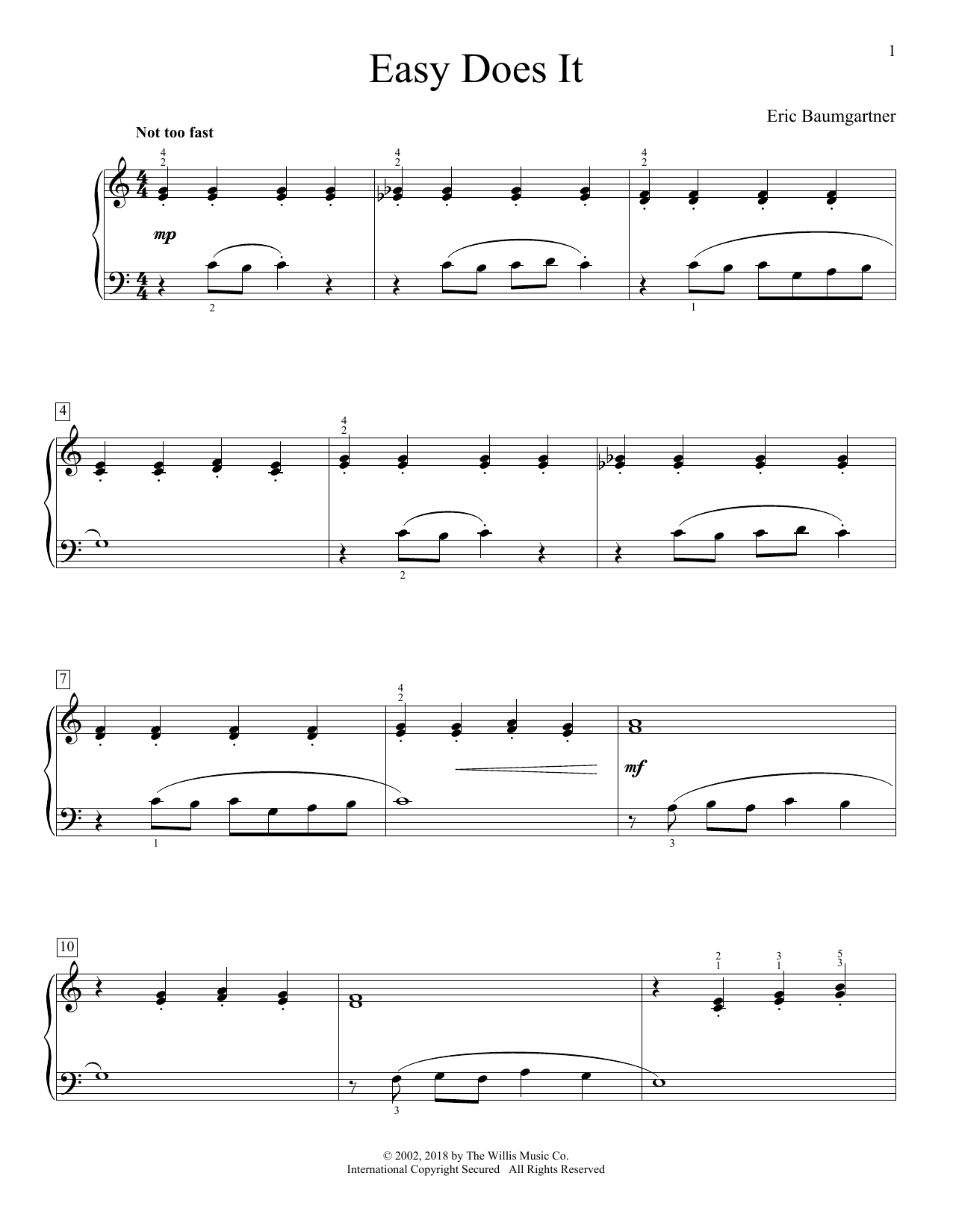 Download Eric Baumgartner Easy Does It Sheet Music and learn how to play Educational Piano PDF digital score in minutes