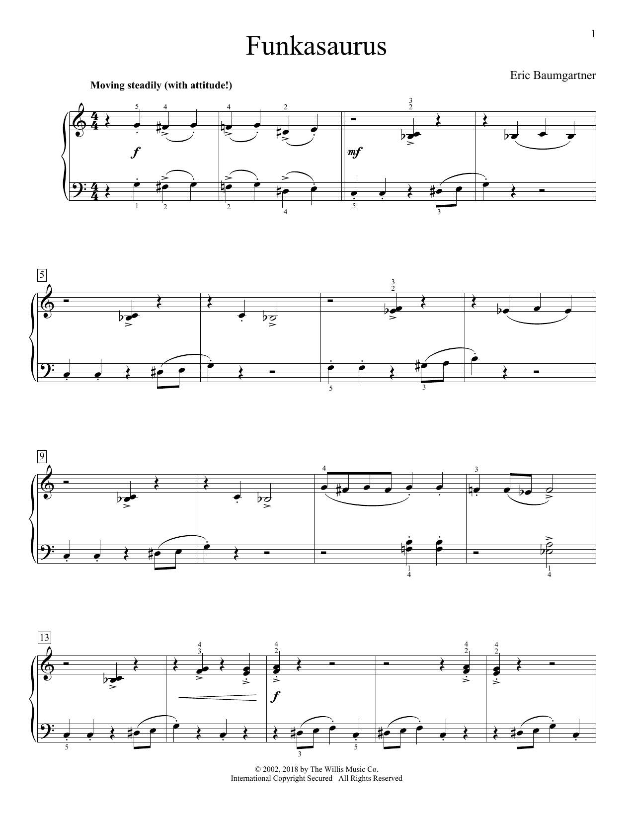 Download Eric Baumgartner Funkasaurus Sheet Music and learn how to play Educational Piano PDF digital score in minutes