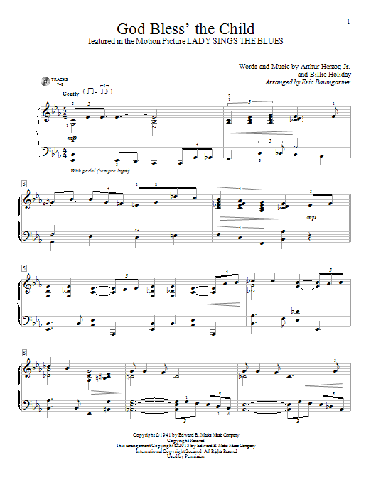 Download Eric Baumgartner God Bless' The Child Sheet Music and learn how to play Easy Piano PDF digital score in minutes