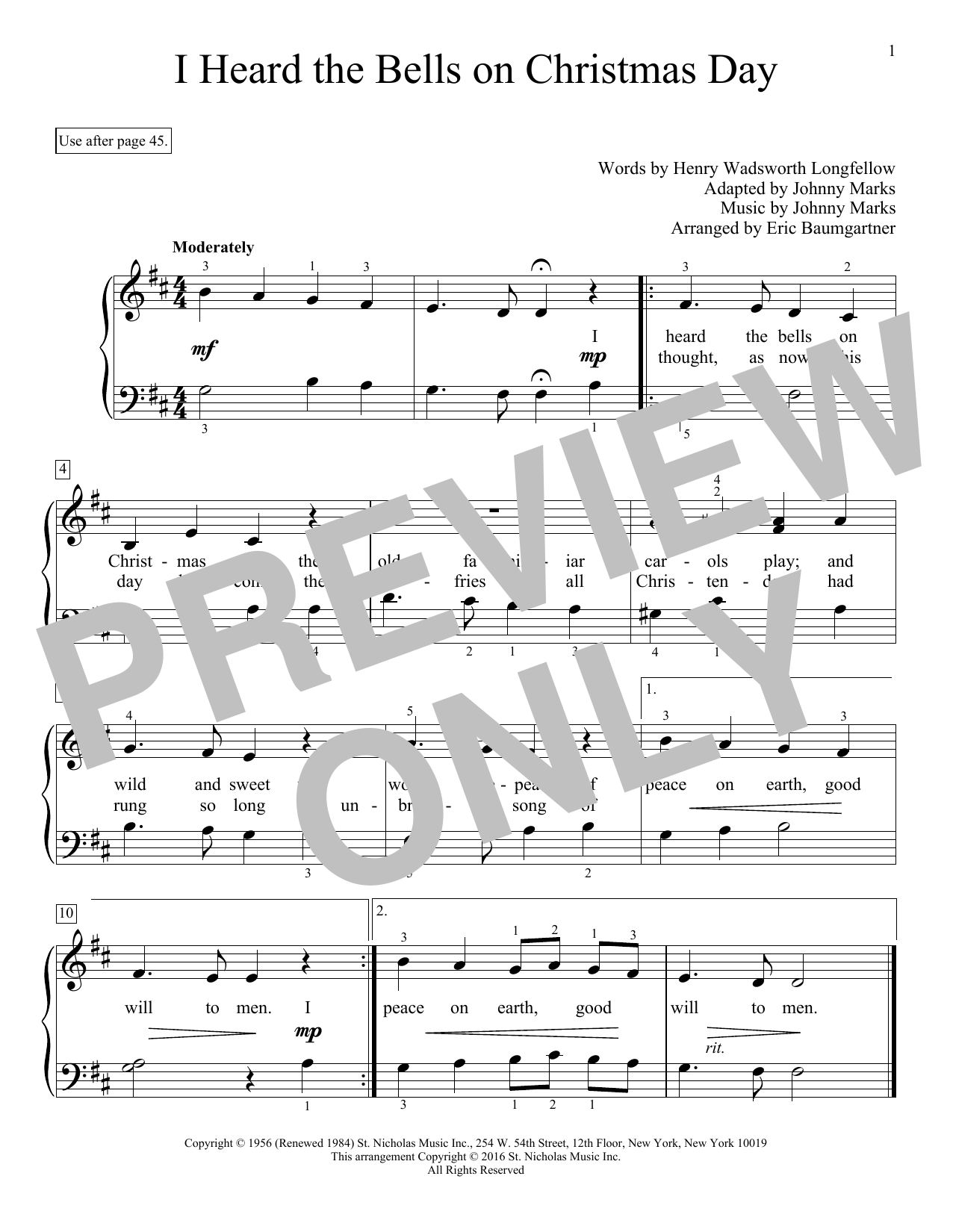 Download Eric Baumgartner I Heard The Bells On Christmas Day Sheet Music and learn how to play Educational Piano PDF digital score in minutes