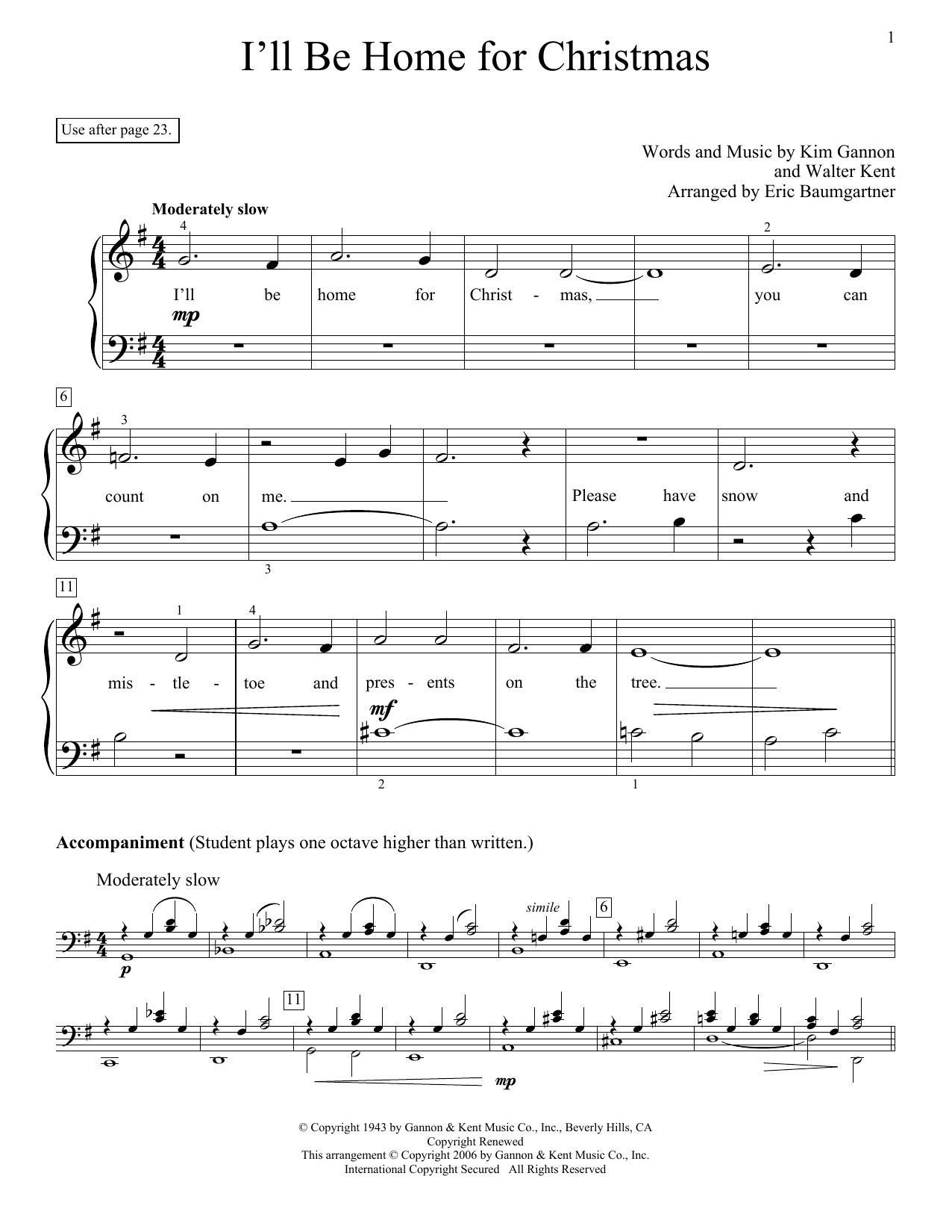 Download Eric Baumgartner I'll Be Home For Christmas Sheet Music and learn how to play Easy Piano PDF digital score in minutes