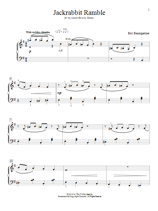 Download Eric Baumgartner Jackrabbit Ramble Sheet Music and learn how to play Easy Piano PDF digital score in minutes