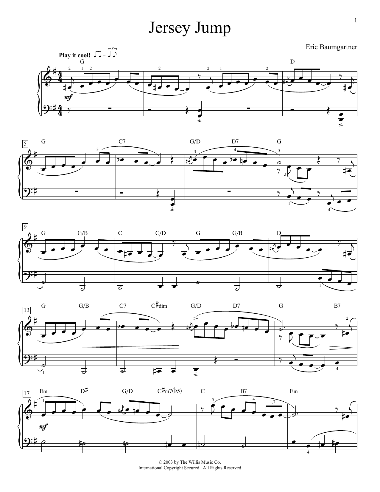 Download Eric Baumgartner Jersey Jump Sheet Music and learn how to play Educational Piano PDF digital score in minutes