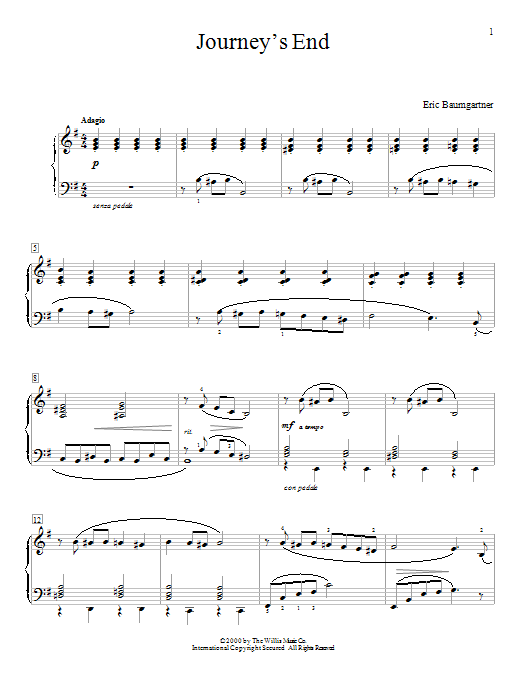 Download Eric Baumgartner Journey's End Sheet Music and learn how to play Easy Piano PDF digital score in minutes