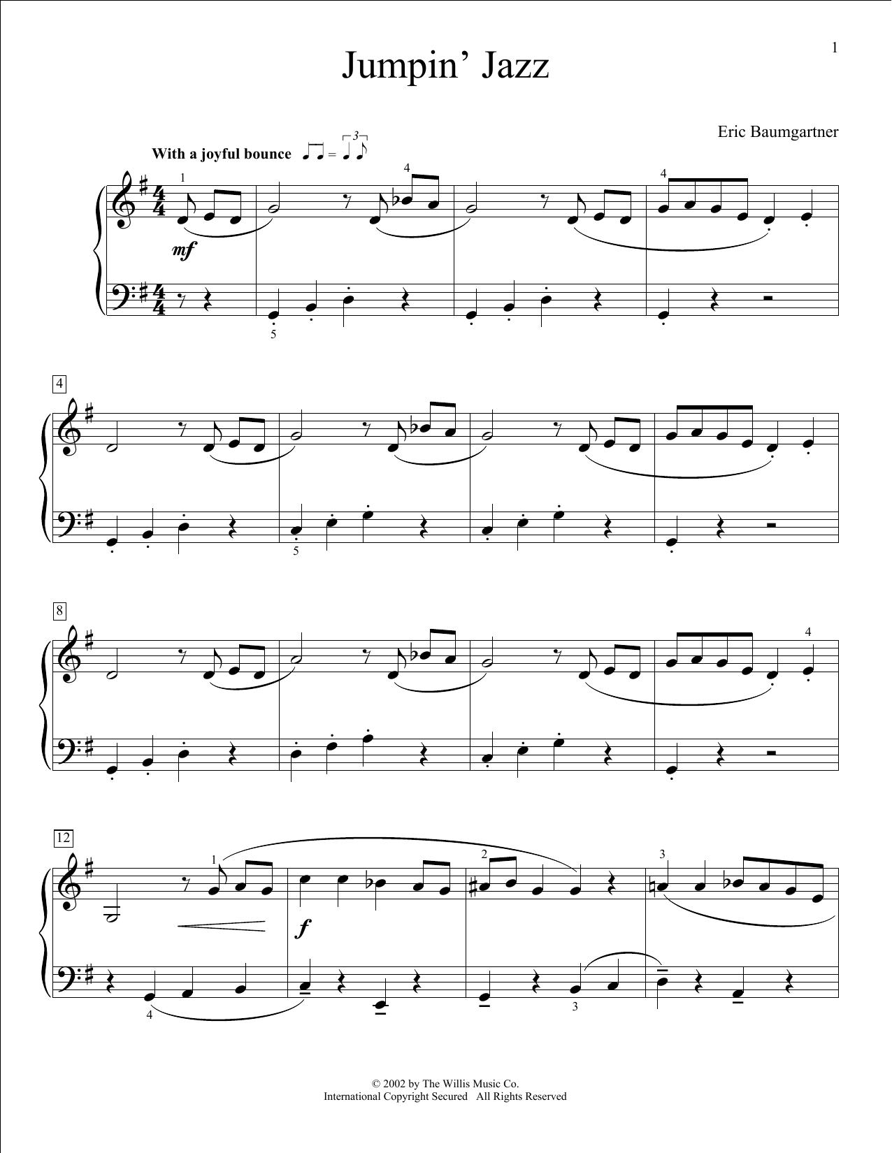 Download Eric Baumgartner Jumpin' Jazz Sheet Music and learn how to play Educational Piano PDF digital score in minutes