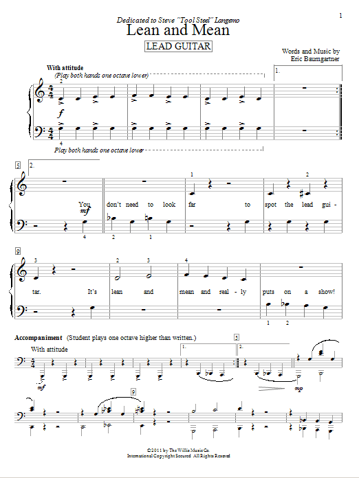 Download Eric Baumgartner Lean And Mean (Lead Guitar) Sheet Music and learn how to play Easy Piano PDF digital score in minutes