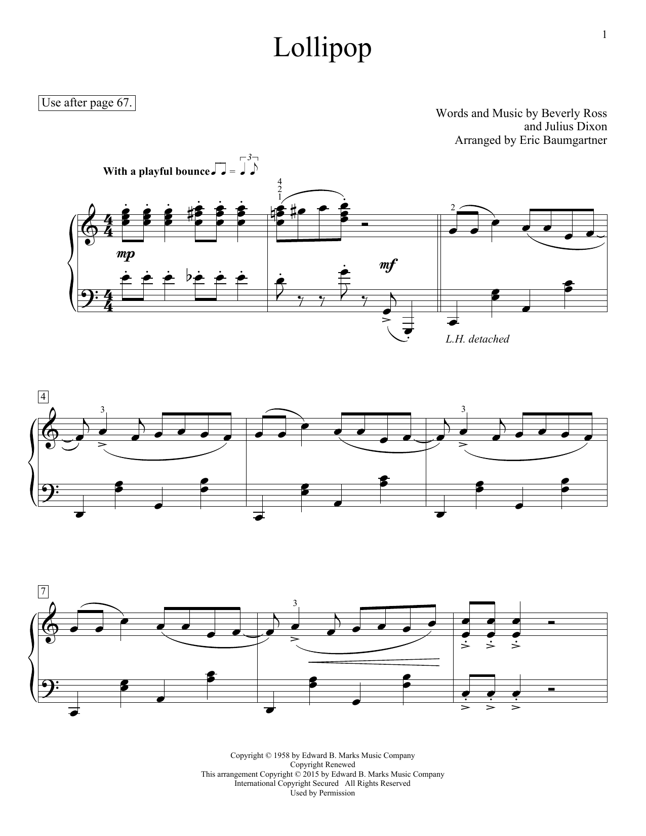 Download The Chordettes Lollipop Sheet Music and learn how to play Easy Piano PDF digital score in minutes