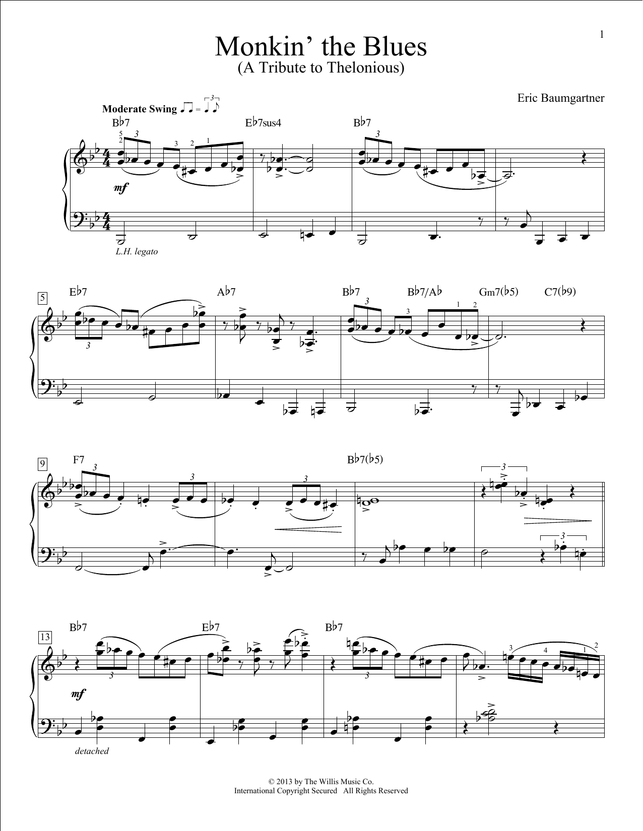 Download Eric Baumgartner Monkin' The Blues (A Tribute To Thelonious) Sheet Music and learn how to play Educational Piano PDF digital score in minutes