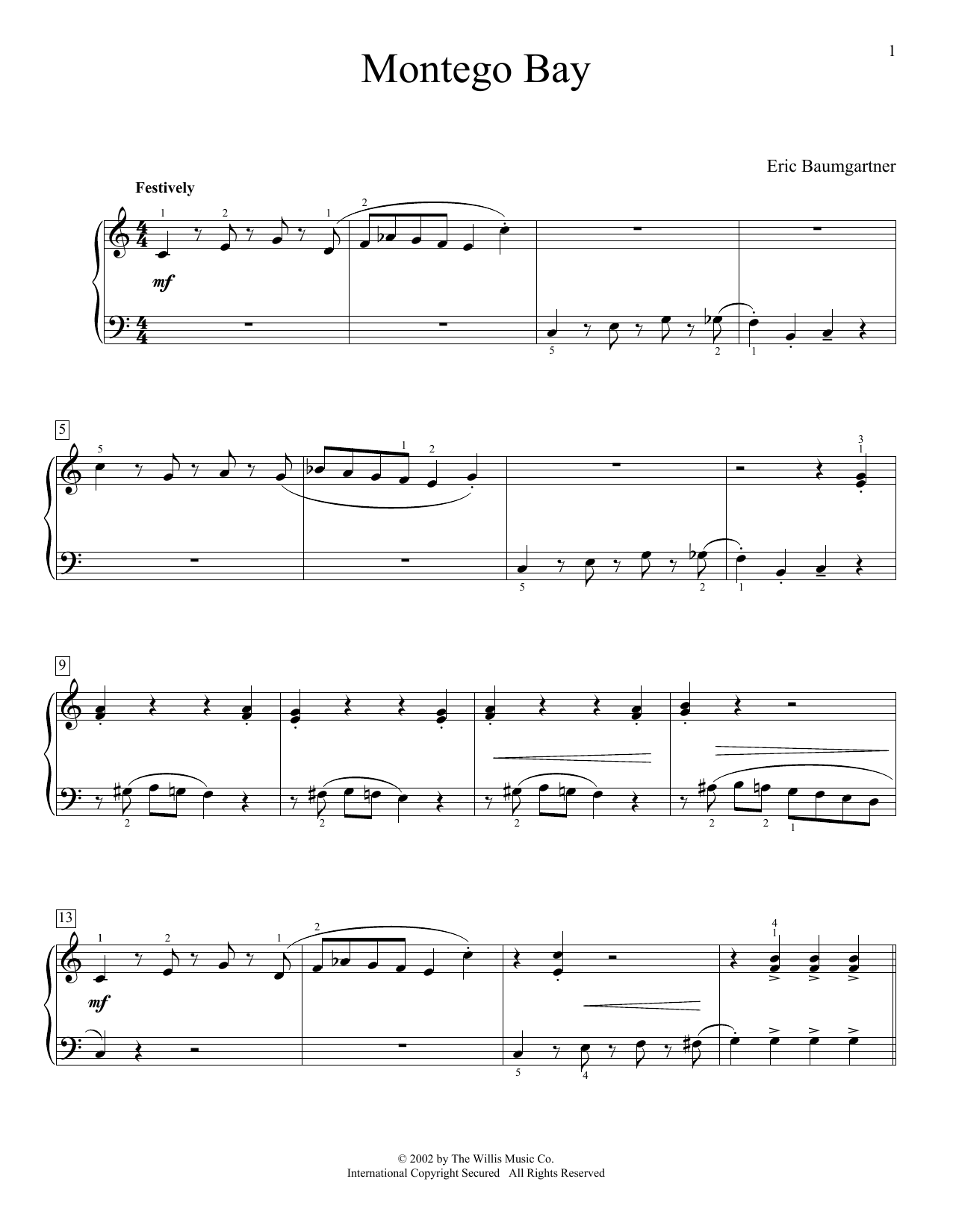 Download Eric Baumgartner Montego Bay Sheet Music and learn how to play Educational Piano PDF digital score in minutes