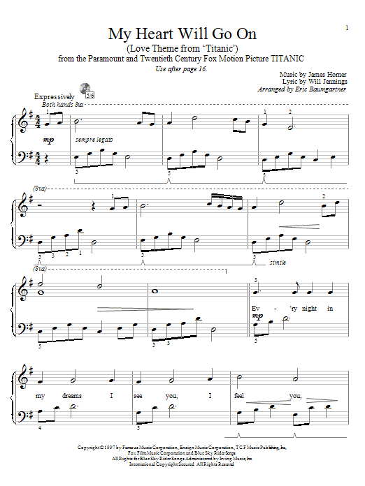 Download Celine Dion My Heart Will Go On (Love Theme from Titanic) Sheet Music and learn how to play Easy Piano PDF digital score in minutes
