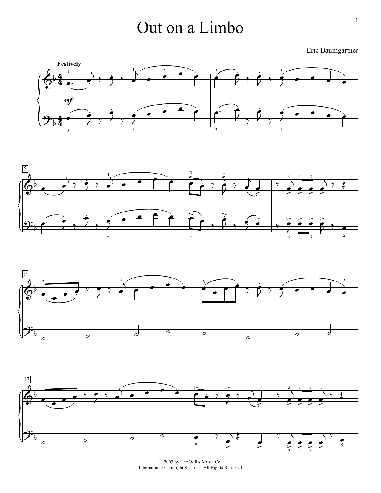 Download Eric Baumgartner Out On A Limbo Sheet Music and learn how to play Educational Piano PDF digital score in minutes