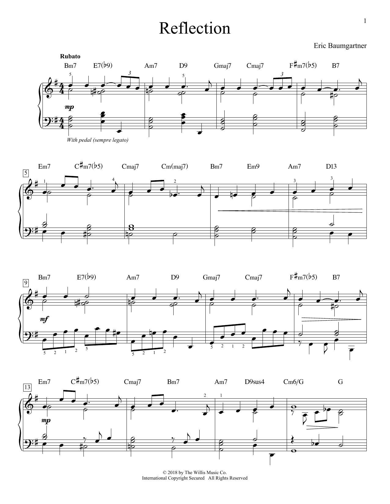 Download Eric Baumgartner Reflection Sheet Music and learn how to play Educational Piano PDF digital score in minutes
