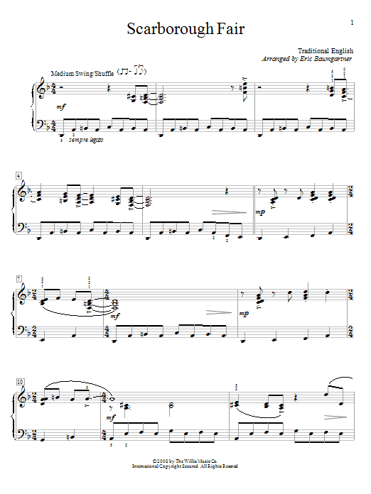 Download Eric Baumgartner Scarborough Fair Sheet Music and learn how to play Easy Piano PDF digital score in minutes