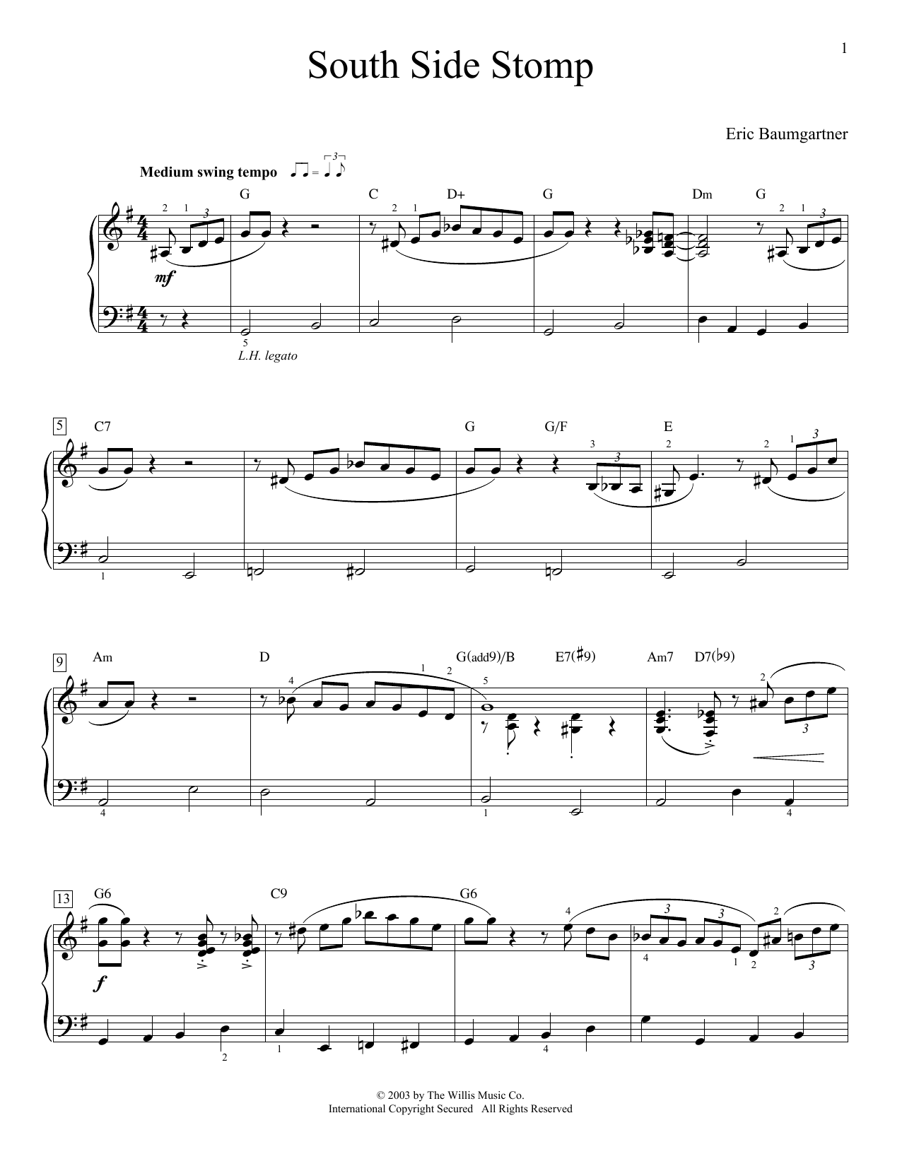 Download Eric Baumgartner South Side Stomp Sheet Music and learn how to play Educational Piano PDF digital score in minutes