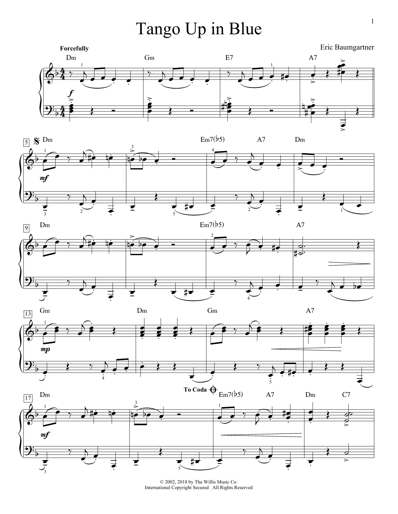 Download Eric Baumgartner Tango Up In Blue Sheet Music and learn how to play Educational Piano PDF digital score in minutes