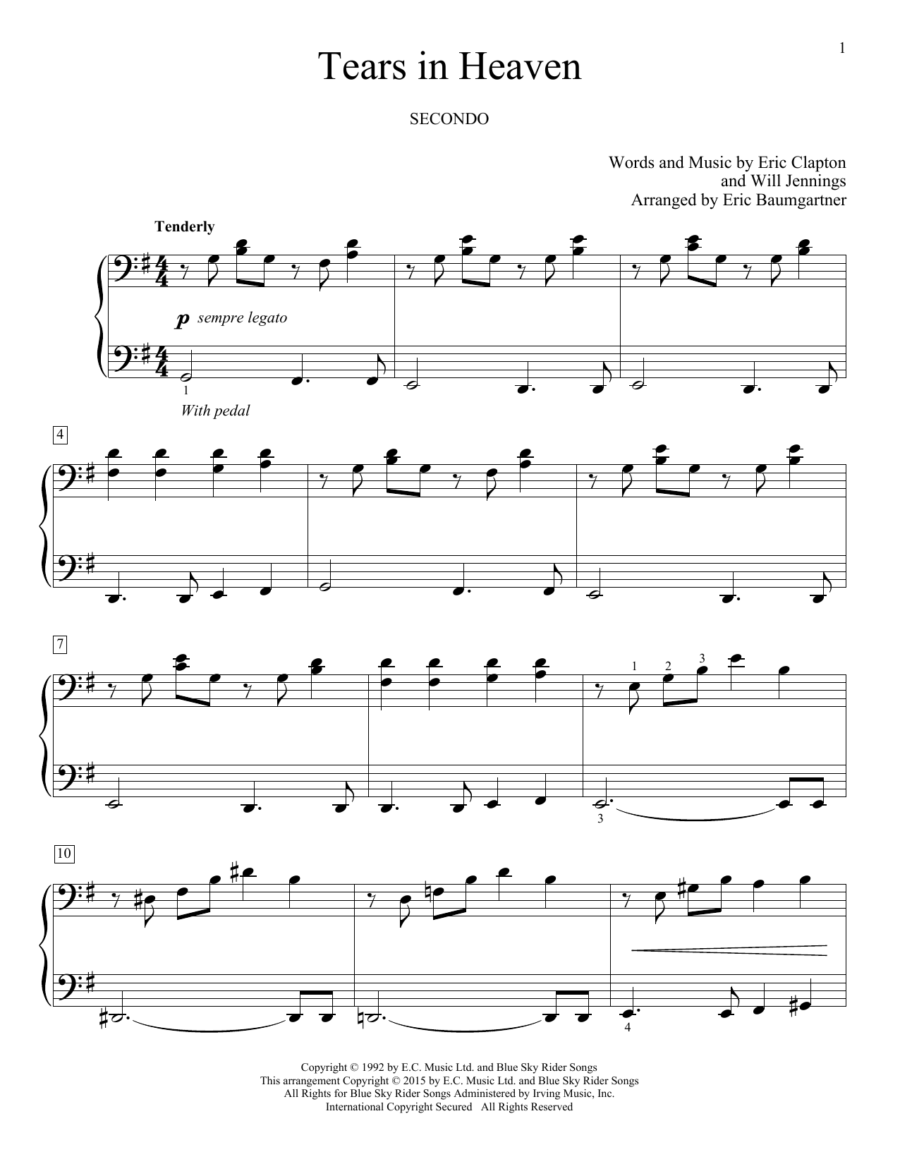 Download Eric Clapton Tears In Heaven Sheet Music and learn how to play Piano Duet PDF digital score in minutes