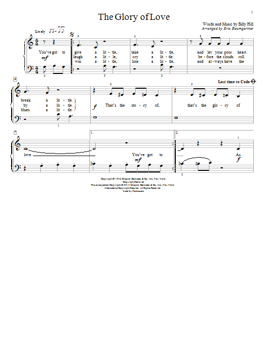 Download Eric Baumgartner The Glory Of Love Sheet Music and learn how to play Easy Piano PDF digital score in minutes