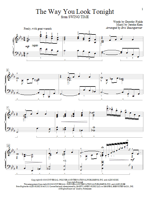 Download Jerome Kern The Way You Look Tonight Sheet Music and learn how to play Easy Piano PDF digital score in minutes
