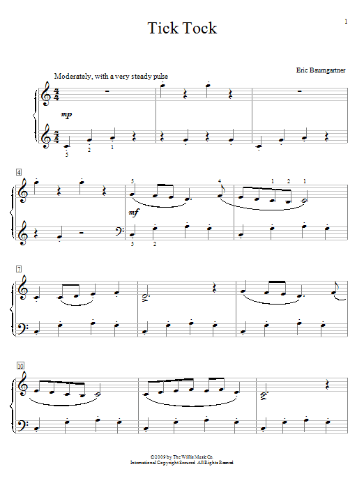 Download Eric Baumgartner Tick Tock Sheet Music and learn how to play Easy Piano PDF digital score in minutes