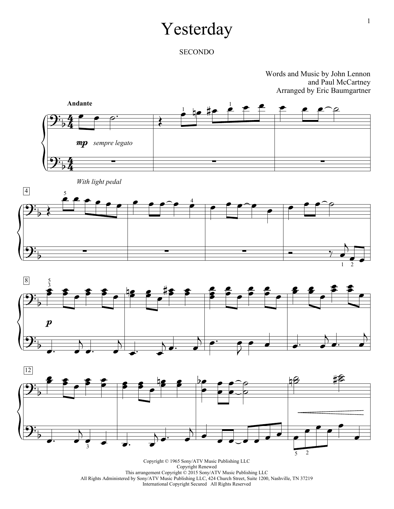 Download The Beatles Yesterday Sheet Music and learn how to play Piano Duet PDF digital score in minutes