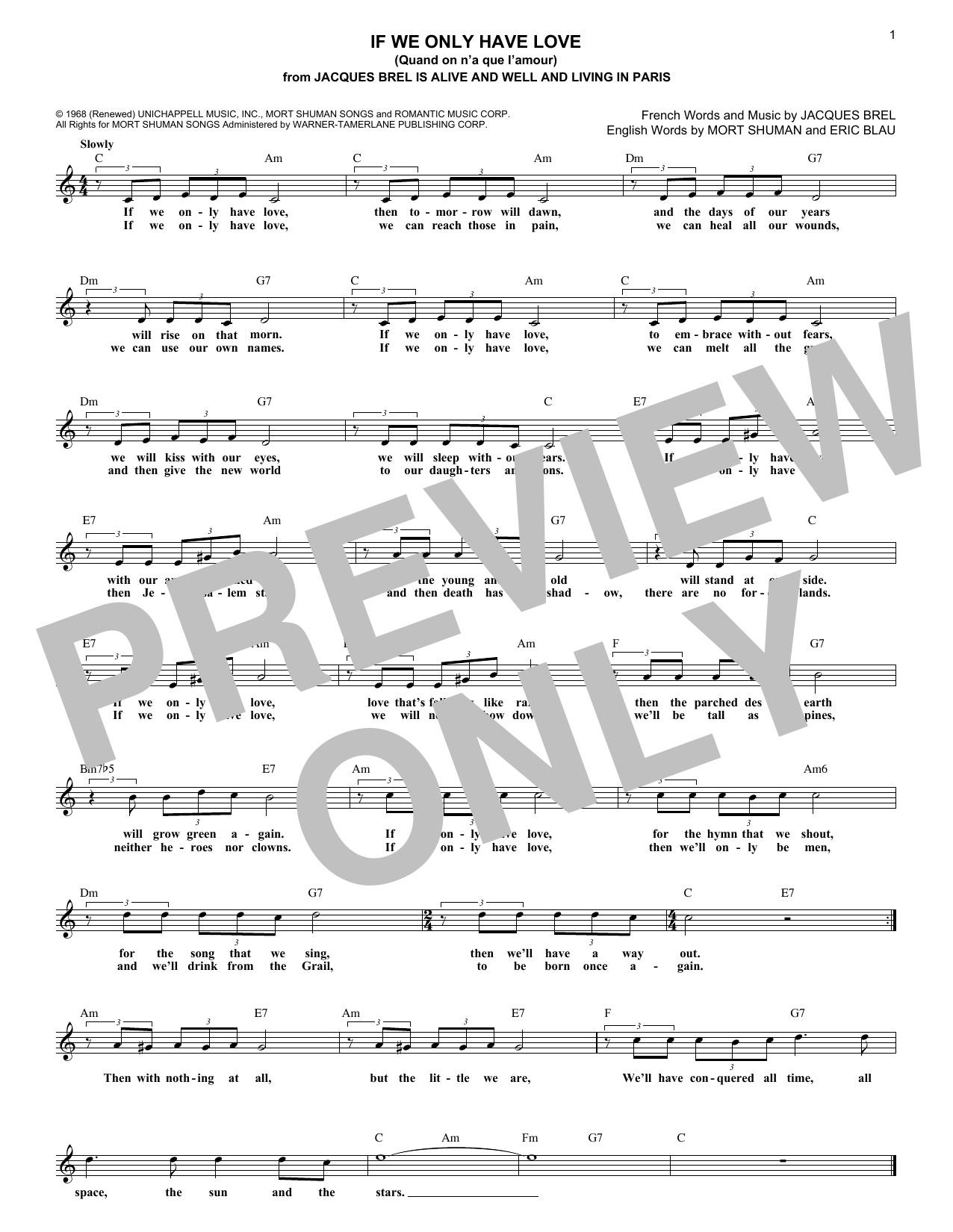 Download Eric Blau If We Only Have Love (Quand On N'a Que L'amour) Sheet Music and learn how to play Lead Sheet / Fake Book PDF digital score in minutes