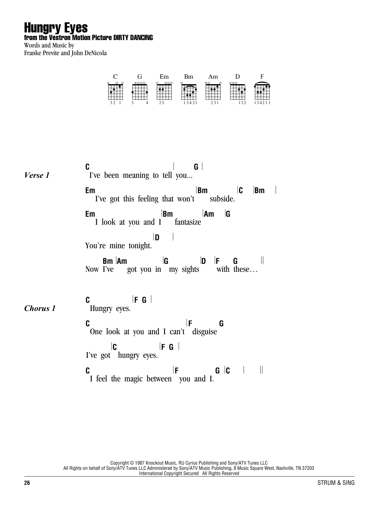 Download Eric Carmen Hungry Eyes Sheet Music and learn how to play Lyrics & Chords PDF digital score in minutes