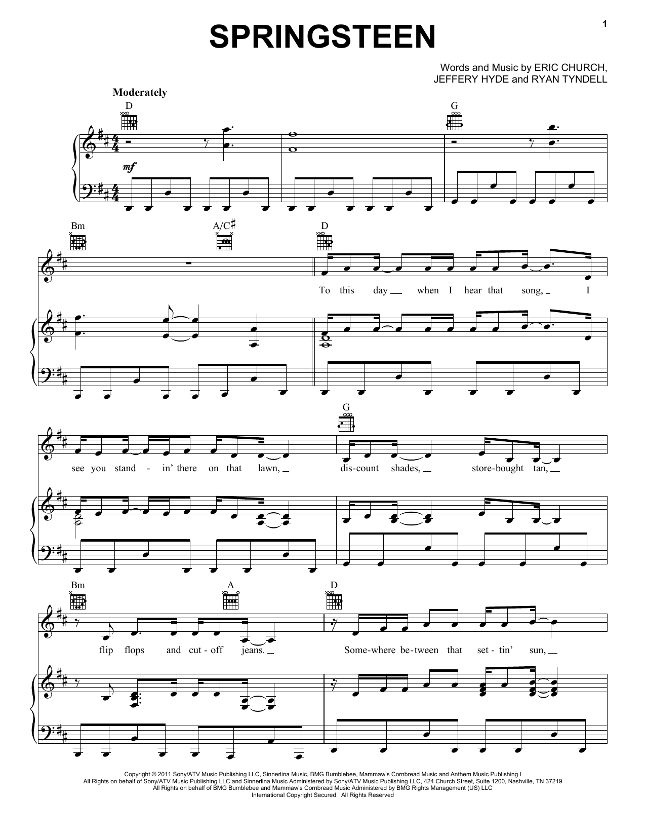 Download Eric Church Springsteen Sheet Music and learn how to play Lyrics & Chords PDF digital score in minutes