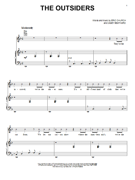 Download Eric Church The Outsiders Sheet Music and learn how to play Piano, Vocal & Guitar (Right-Hand Melody) PDF digital score in minutes