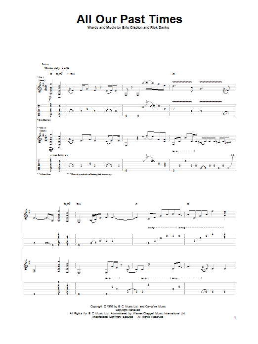 Download Eric Clapton All Our Past Times Sheet Music and learn how to play Guitar Tab PDF digital score in minutes