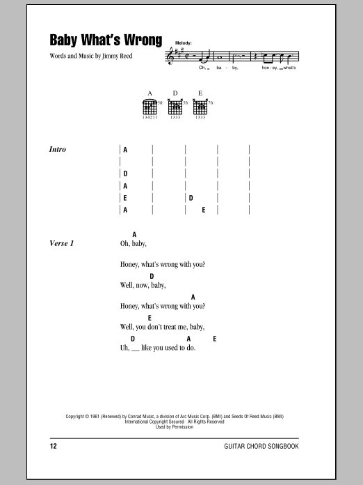 Download Eric Clapton Baby What's Wrong Sheet Music and learn how to play Lyrics & Chords PDF digital score in minutes