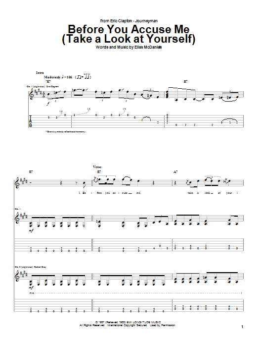 Download Eric Clapton Before You Accuse Me (Take A Look At Yourself) Sheet Music and learn how to play Real Book – Melody, Lyrics & Chords PDF digital score in minutes