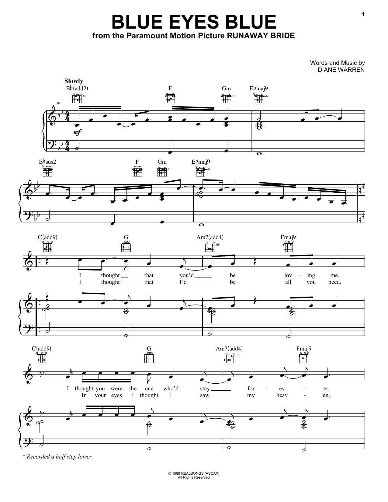 Download Eric Clapton Blue Eyes Blue Sheet Music and learn how to play Piano, Vocal & Guitar (Right-Hand Melody) PDF digital score in minutes