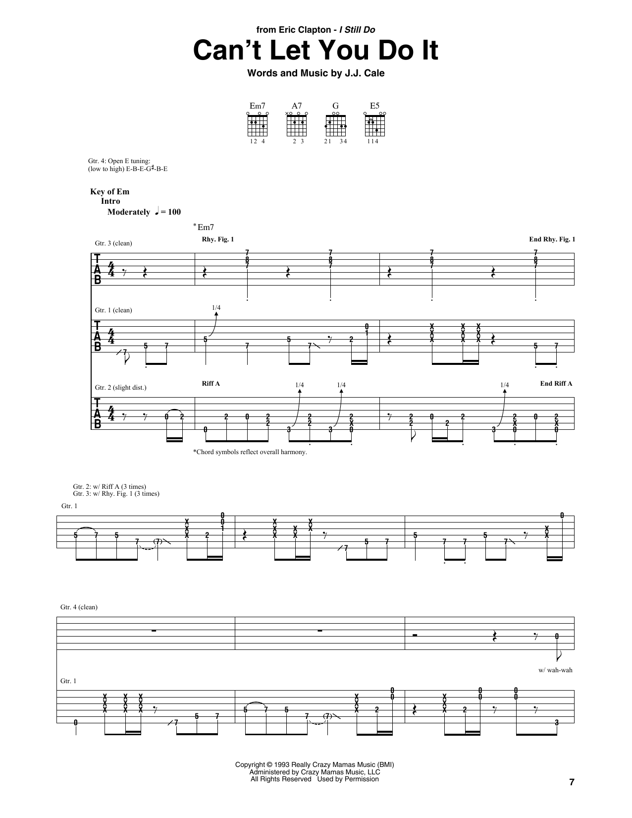 Download Eric Clapton Can't Let You Do It Sheet Music and learn how to play Guitar Rhythm Tab PDF digital score in minutes