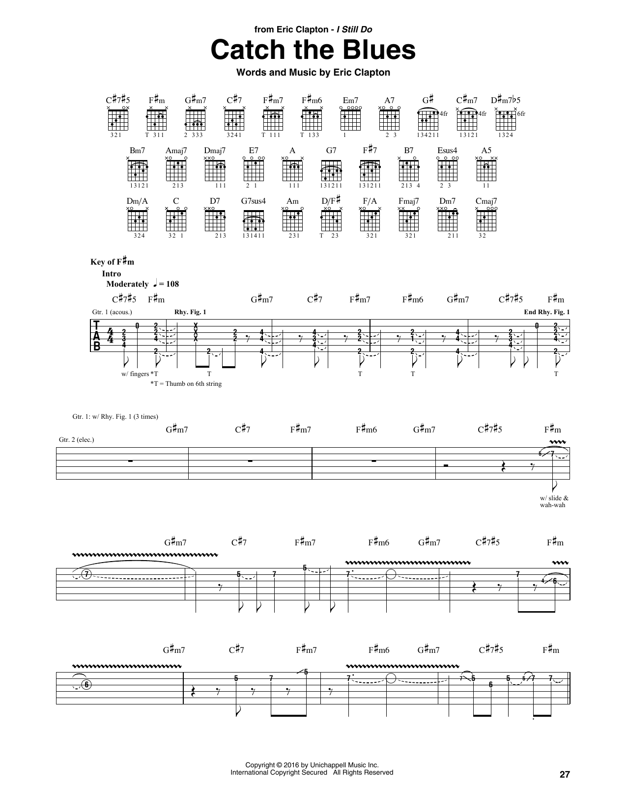 Download Eric Clapton Catch The Blues Sheet Music and learn how to play Guitar Tab PDF digital score in minutes