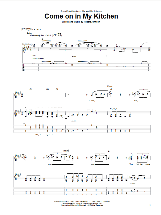 Download Eric Clapton Come On In My Kitchen Sheet Music and learn how to play Guitar Tab PDF digital score in minutes