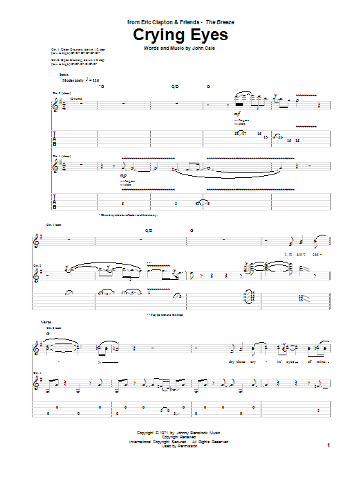 Download Eric Clapton Crying Eyes Sheet Music and learn how to play Guitar Tab PDF digital score in minutes