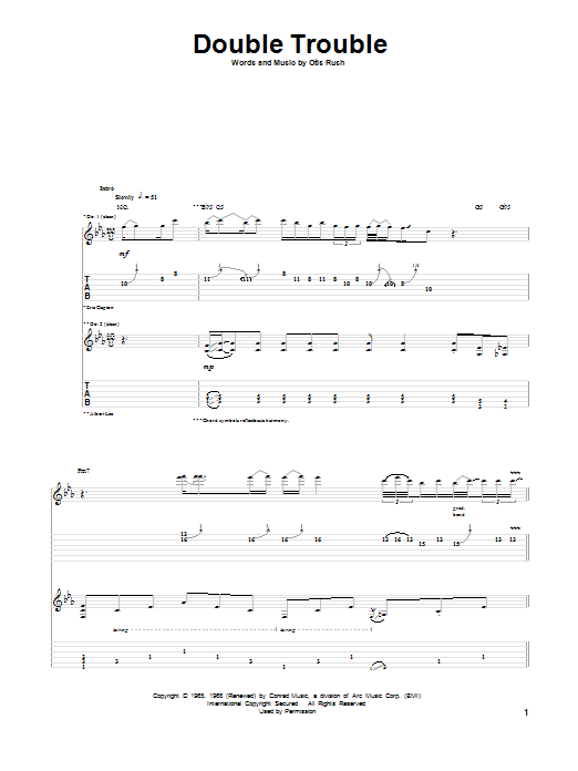 Download Eric Clapton Double Trouble Sheet Music and learn how to play Guitar Tab Play-Along PDF digital score in minutes