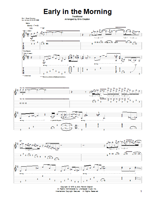 Download Eric Clapton Early In The Morning Sheet Music and learn how to play Guitar Tab PDF digital score in minutes