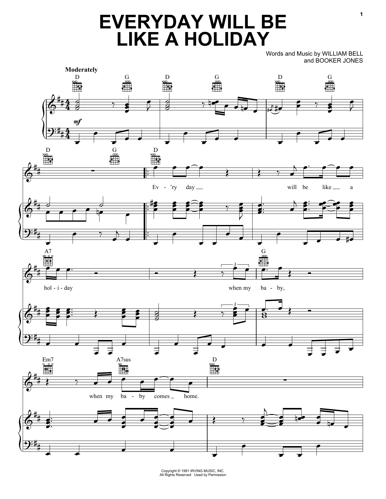 Download Eric Clapton Everyday Will Be Like A Holiday Sheet Music and learn how to play Piano, Vocal & Guitar Chords (Right-Hand Melody) PDF digital score in minutes