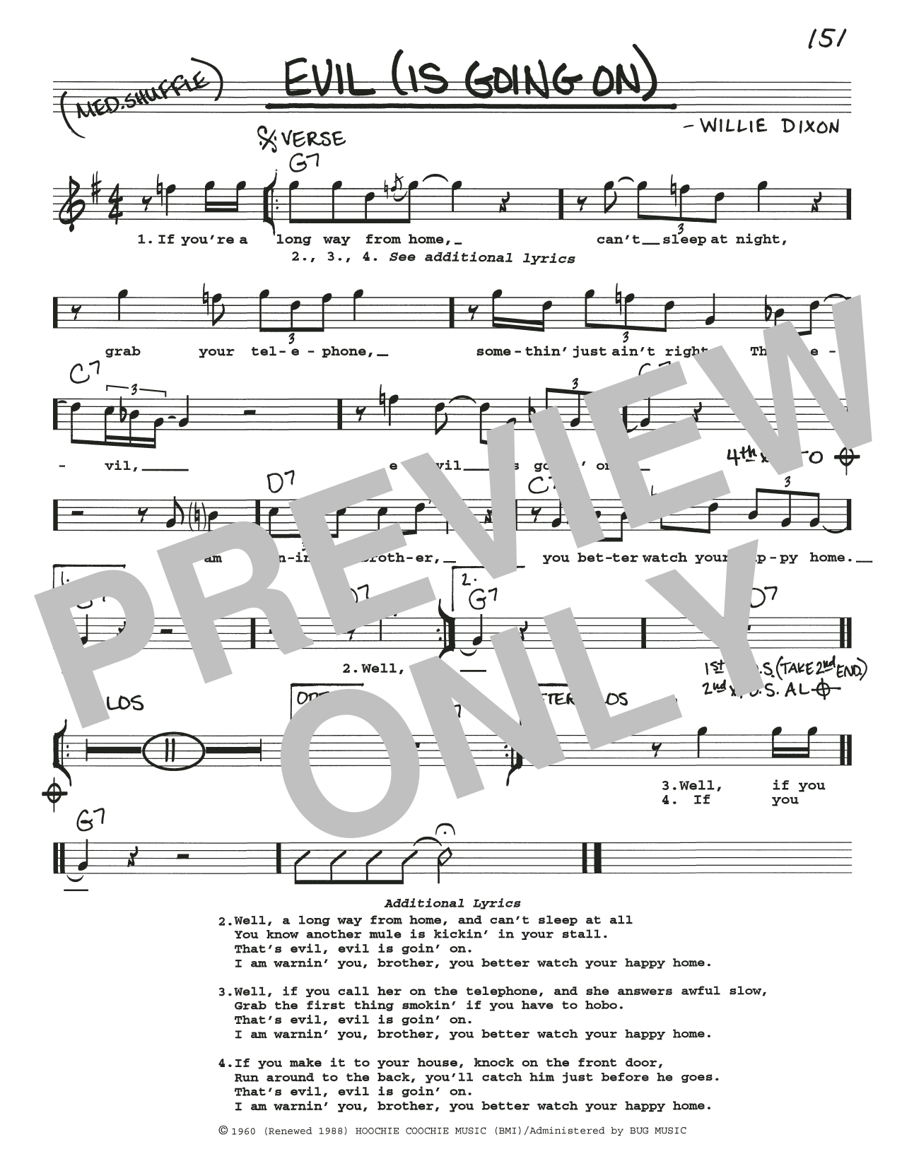 Download Eric Clapton Evil (Is Going On) Sheet Music and learn how to play Real Book – Melody, Lyrics & Chords PDF digital score in minutes