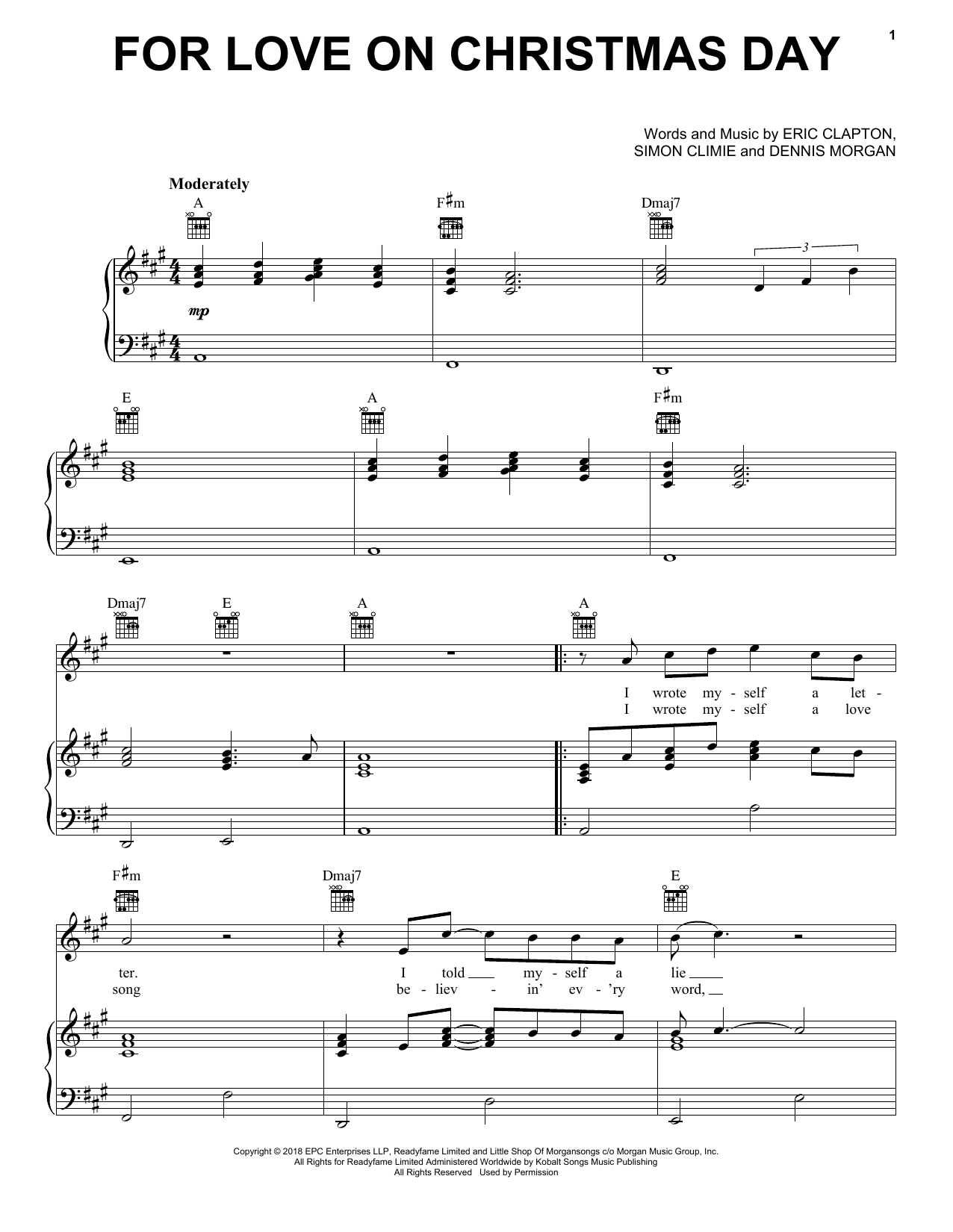 Download Eric Clapton For Love On Christmas Day Sheet Music and learn how to play Piano, Vocal & Guitar Chords (Right-Hand Melody) PDF digital score in minutes